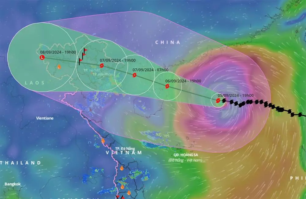 Forecast of the path of super typhoon Yagi. Photo: Vietnam Disaster Monitoring System