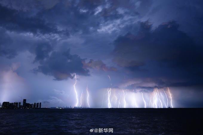 Lightning was recorded in Haikou city, China. Photo: Xinhua News Agency