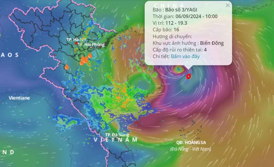 Nam Định được dự báo sẽ là một trong những địa phương chịu ảnh hưởng trực tiếp từ cơn bão số 3. Nguồn: Hệ thống giám sát thiên tai Việt Nam