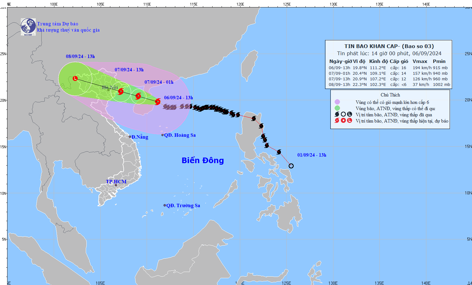 Forecast of the path of storm No. 3. Photo: Vietnam National Center for Hydro-Meteorological Forecasting