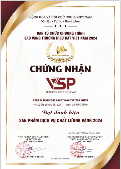 VSP đạt danh hiệu “Sản phẩm dịch vụ chất lượng Vàng”.