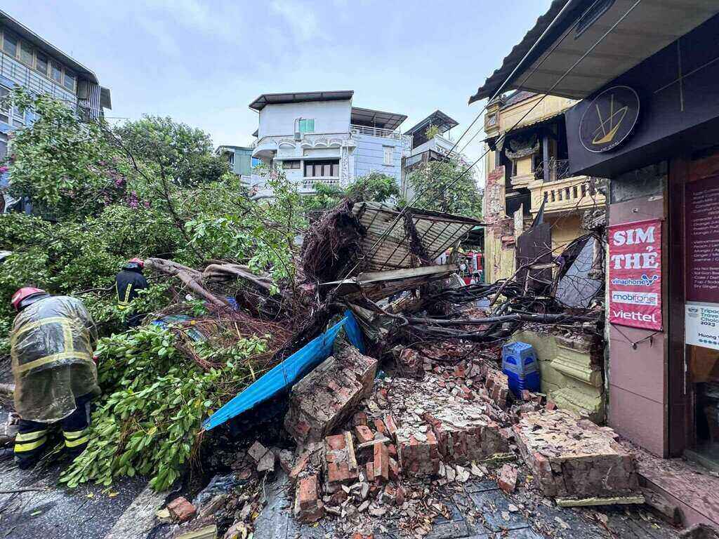 A large tree fell due to heavy rain at the intersection of Cha Ca and Hang Ca streets (Hoan Kiem district). Photo: To The