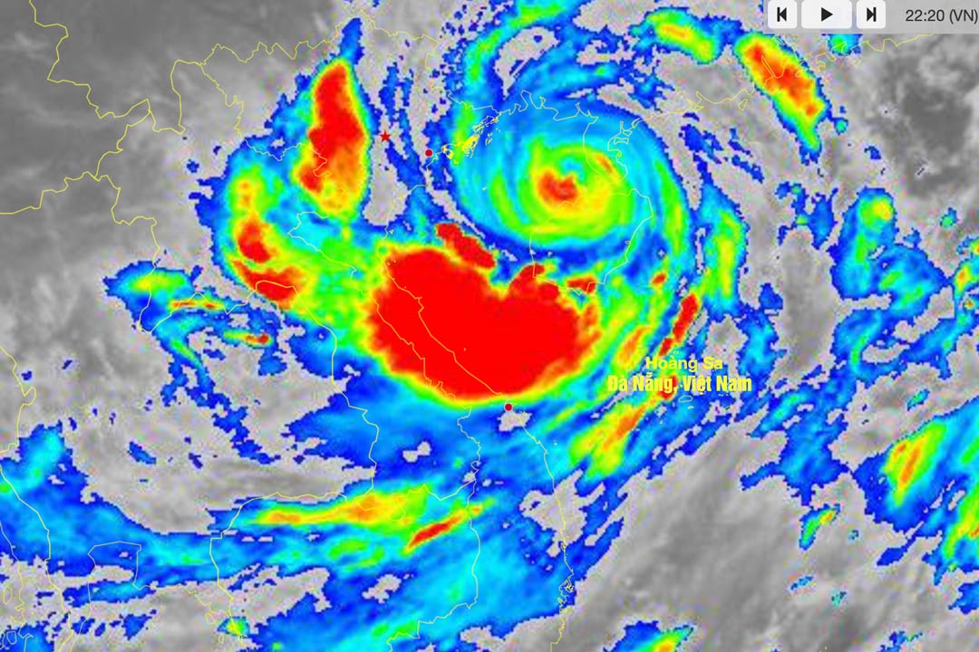 Ảnh mây vệ tinh bão số 3 hồi 22h20 ngày 6.9. Ảnh: Trung tâm Mạng lưới khí tượng Thủy văn Quốc gia