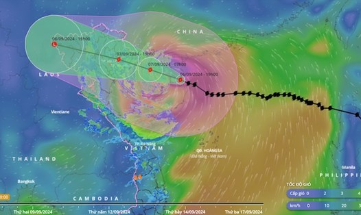 Hướng đi của bão Yagi tính đến 0h00 ngày 7.9. Ảnh: Hệ thống giám sát thiên tai Việt Nam