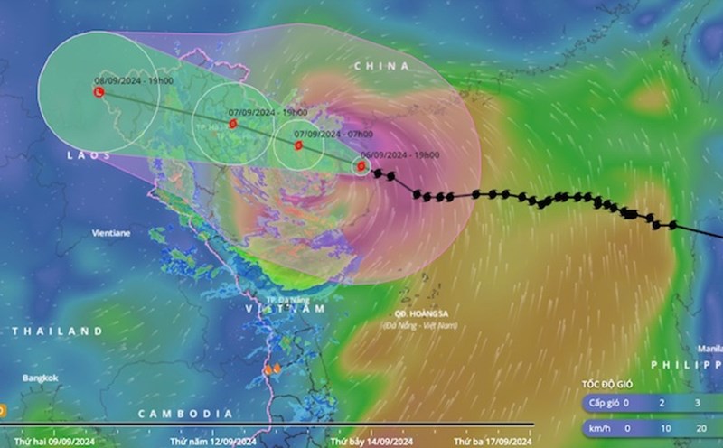 Hướng đi của bão Yagi tính đến 0h00 ngày 7.9. Ảnh: Hệ thống giám sát thiên tai Việt Nam