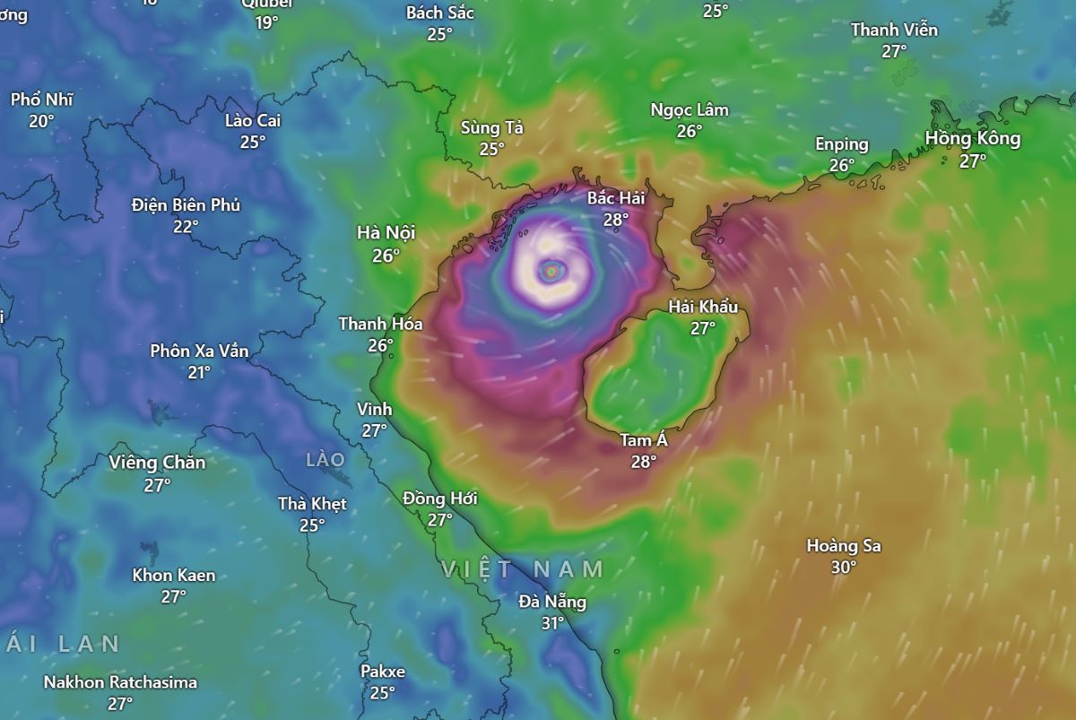 Vị trí tâm bão số 3 hồi 7h ngày 7.9.2024. Ảnh: Windy.com