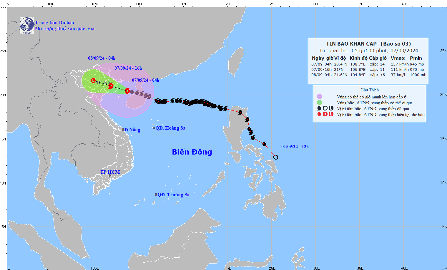 Forecast of the direction of storm Yagi in the next 24-48 hours. Photo: National Center for Hydro-Meteorological Forecasting