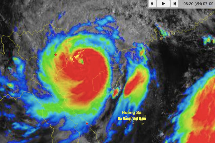 Ảnh mây vệ tinh bão số 3 hồi 8h20 ngày 7.9. Ảnh: Trung tâm Mạng lưới khí tượng Thủy văn Quốc gia