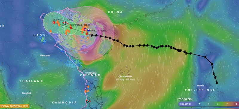 Hướng đi của bão Yagi tính đến 11h15 ngày 7.9. Ảnh: Hệ thống giám sát thiên tai Việt Nam