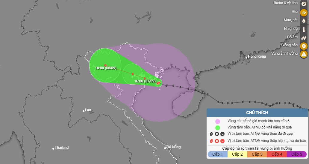 Đường đi của siêu bão Yagi lúc 12h ngày 7.9.2024. Ảnh: Trung tâm Dự báo Khí tượng Thủy văn Quốc gia