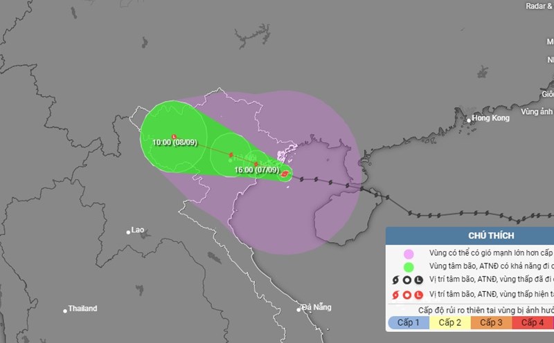 Đường đi của siêu bão Yagi lúc 12h ngày 7.9.2024. Ảnh: Trung tâm Dự báo Khí tượng Thủy văn Quốc gia