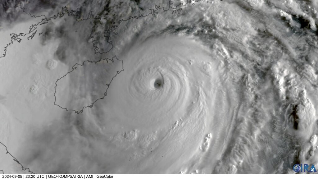 The eye of super typhoon Yagi as it makes landfall in China. Photo: AFP