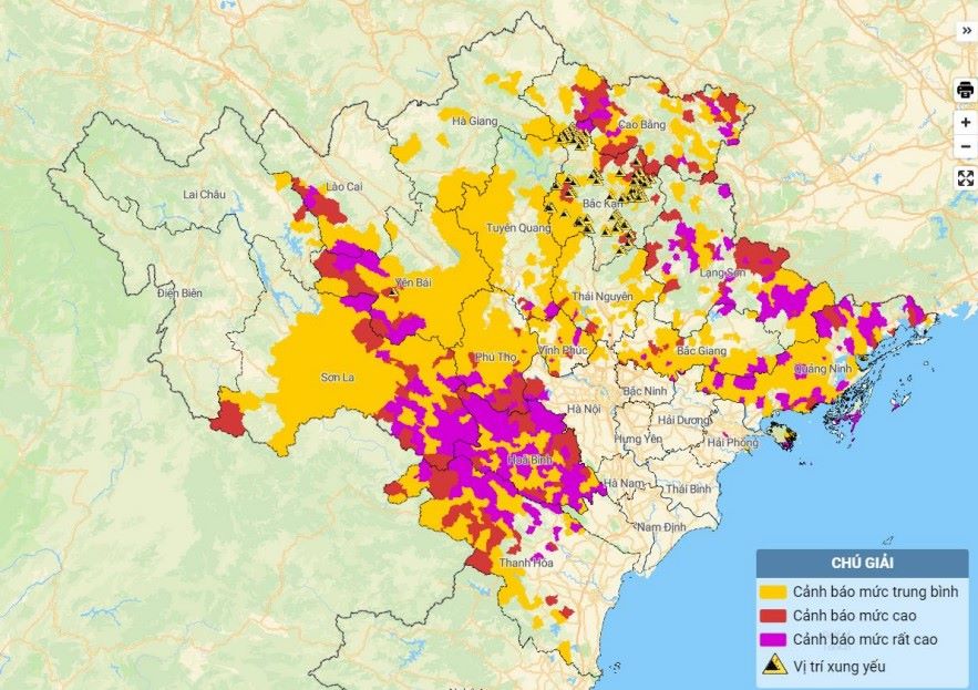 Map of flash flood and landslide risk in various areas. Photo: National Hydrometeorological Service