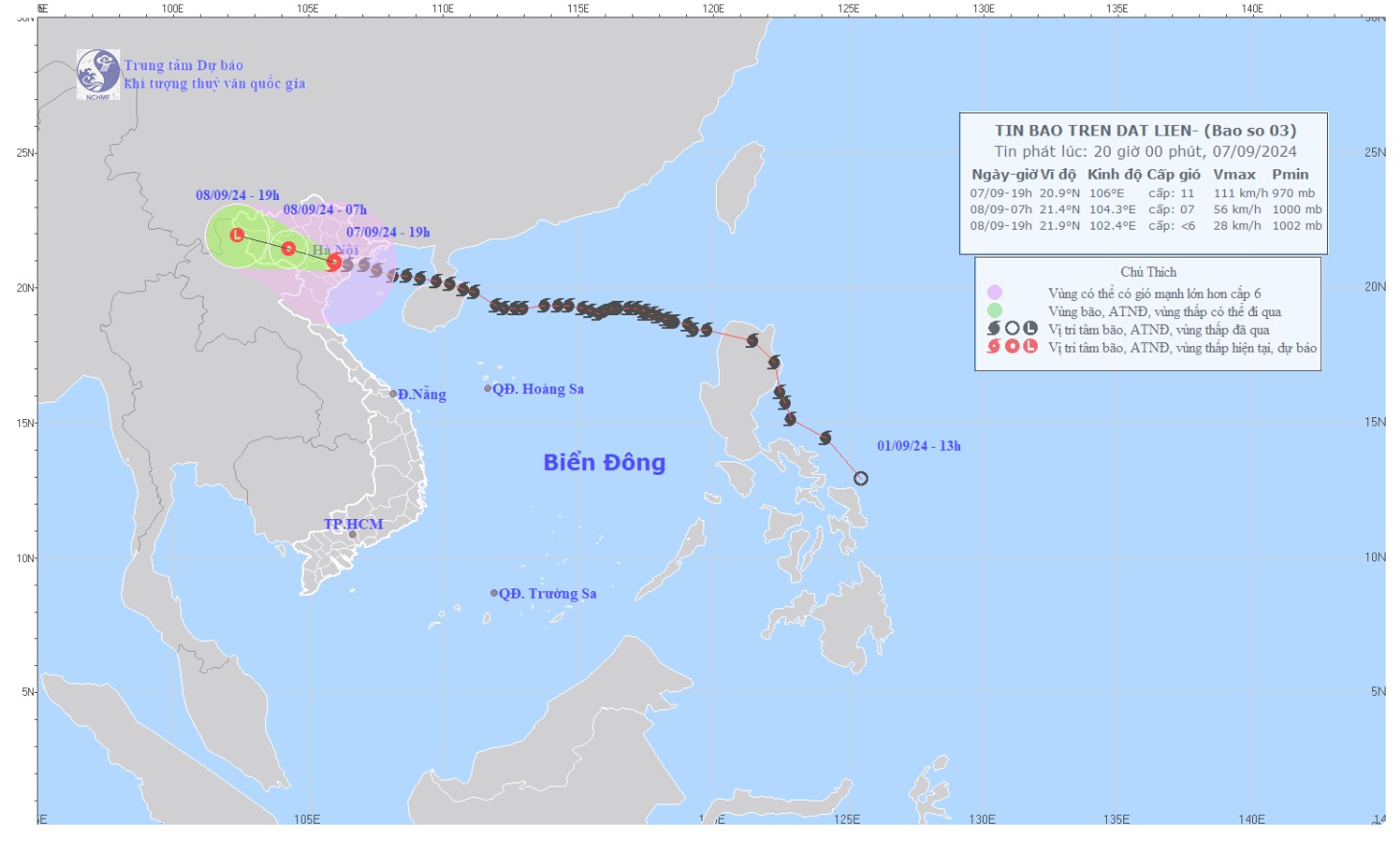 Graphic warning of the path of Typhoon Yagi. Photo: National Center for Hydro-Meteorological Forecasting