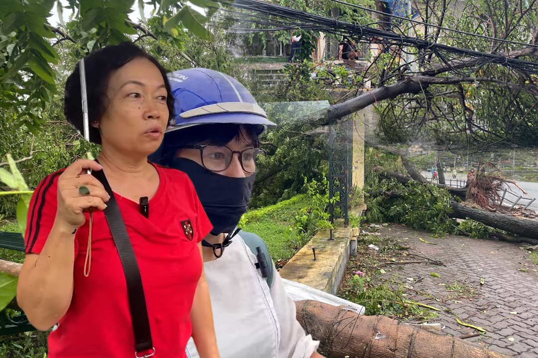 Người dân Hà Nội xót xa cảnh tan hoang sau đêm bão số 3 càn quét.
