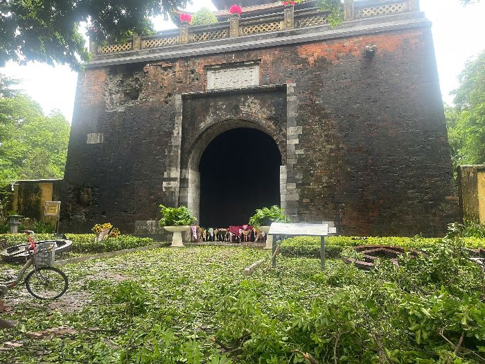 The scene of devastation and scattered trees at the Central Relic Site of Thang Long Imperial Citadel. Photo: Hoang Hue