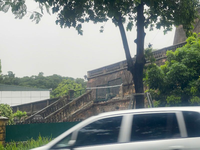 A damaged entrance to Hanoi Flag Tower. Photo: Hoang Hue