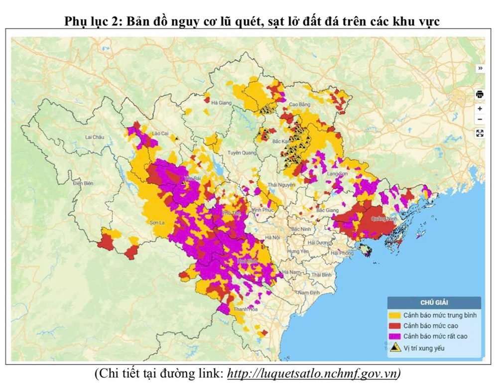 Map of flash flood and landslide risks in the Northern region. Photo: National Center for Hydro-Meteorological Forecasting.