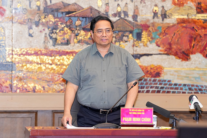 Thủ tướng Phạm Minh Chính phát biểu tại buổi làm việc tại Hải Phòng. Ảnh: Đam Thanh