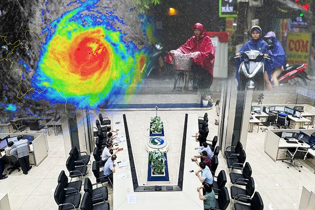 Ở căn phòng tác nghiệp dự báo, các cán bộ, kỹ thuật viên thức xuyên đêm trực bão. 