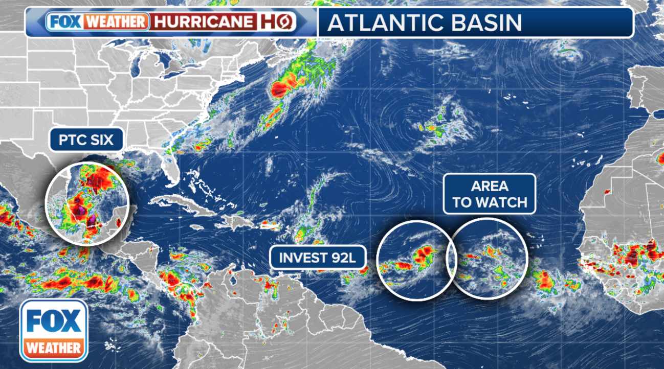 Một loạt áp thấp xuất hiện ở Đại Tây Dương. Ảnh chụp màn hìn Fox Weather