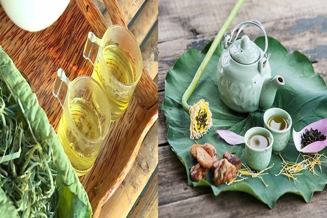 Trà lá sen có tác dụng giảm cân. Đồ hoạ: Hạ Mây