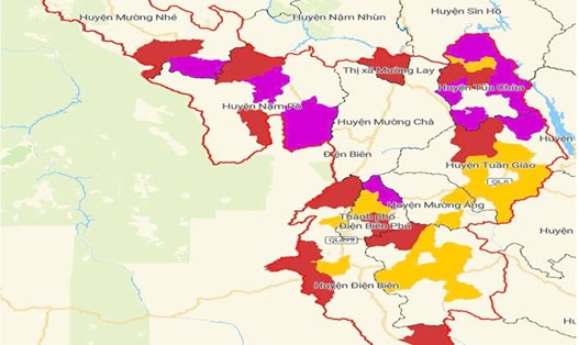 Bản đồ cảnh báo lũ quét, sạt lở đất tại tỉnh Điện Biên. Ảnh: Đài KTTV Điện Biên