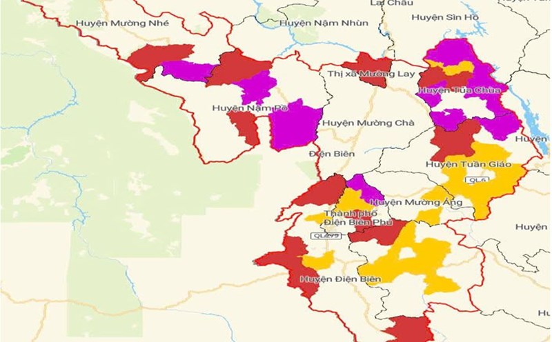 Bản đồ cảnh báo lũ quét, sạt lở đất tại tỉnh Điện Biên. Ảnh: Đài KTTV Điện Biên