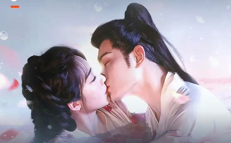 Đinh Vũ Hề, Đặng Ân Hi trong cảnh hôn của phim "Trường lạc khúc". Ảnh: Nhà sản xuất