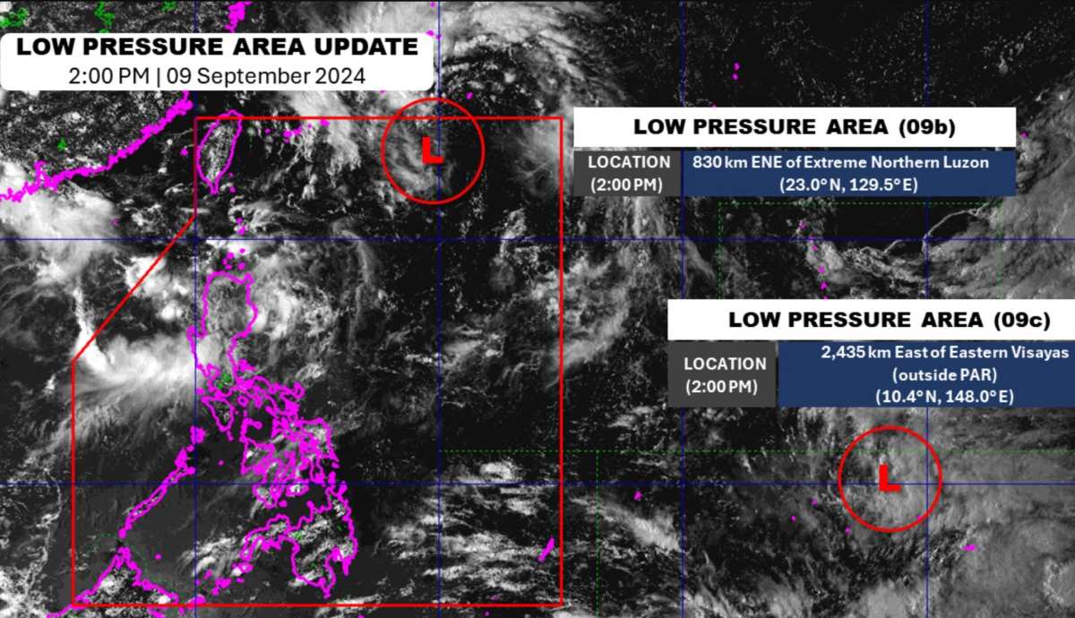Ngày 9.9, Philippines đang theo dõi sát hai áp thấp gần nước này. Ảnh: PAGASA
