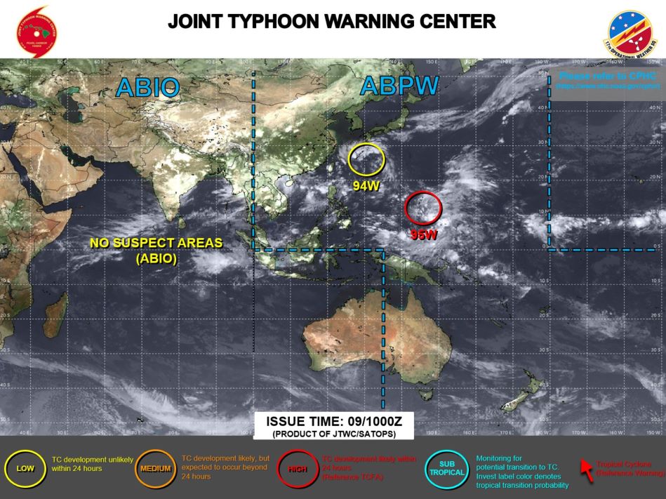 Current position of low pressure 95W is predicted to strengthen into a storm. Photo: JTWC