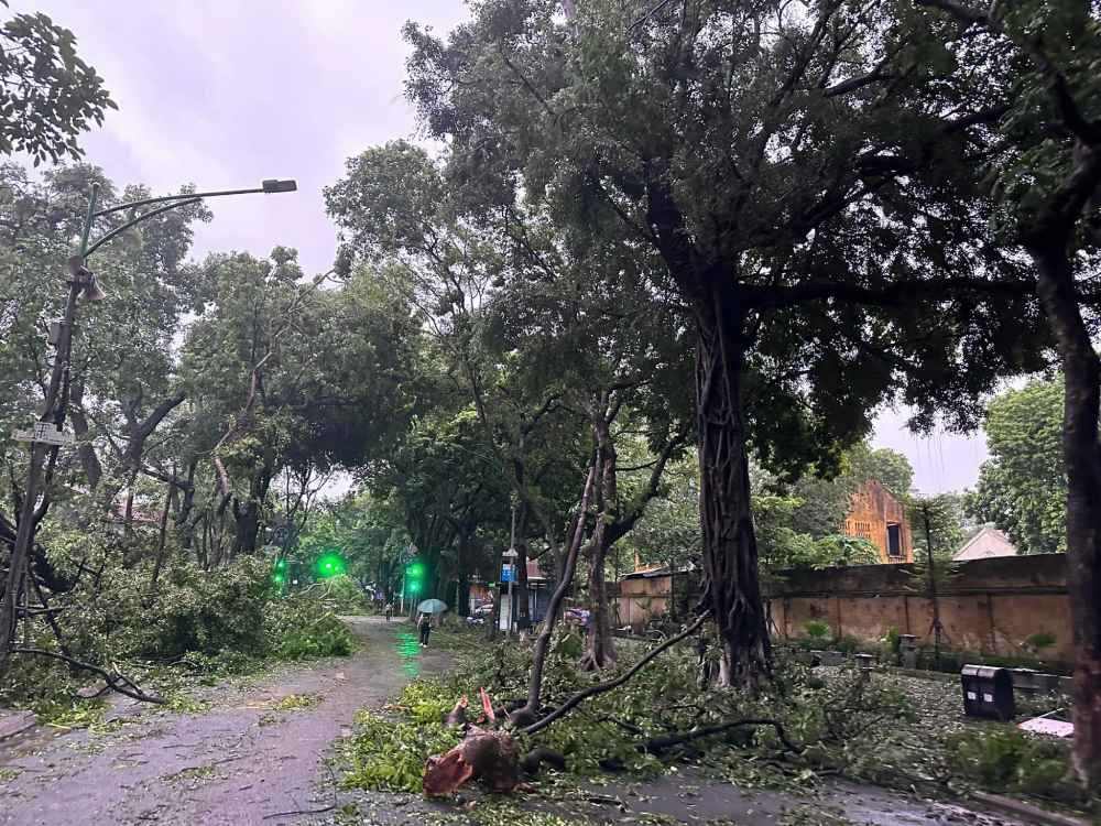 The devastated scene of a corner of Phan Dinh Phung street after the storm. Photo: Tung Trang