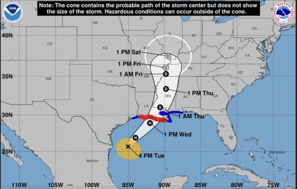 Dự báo đường đi của bão số 6 Francine. Ảnh: NOAA