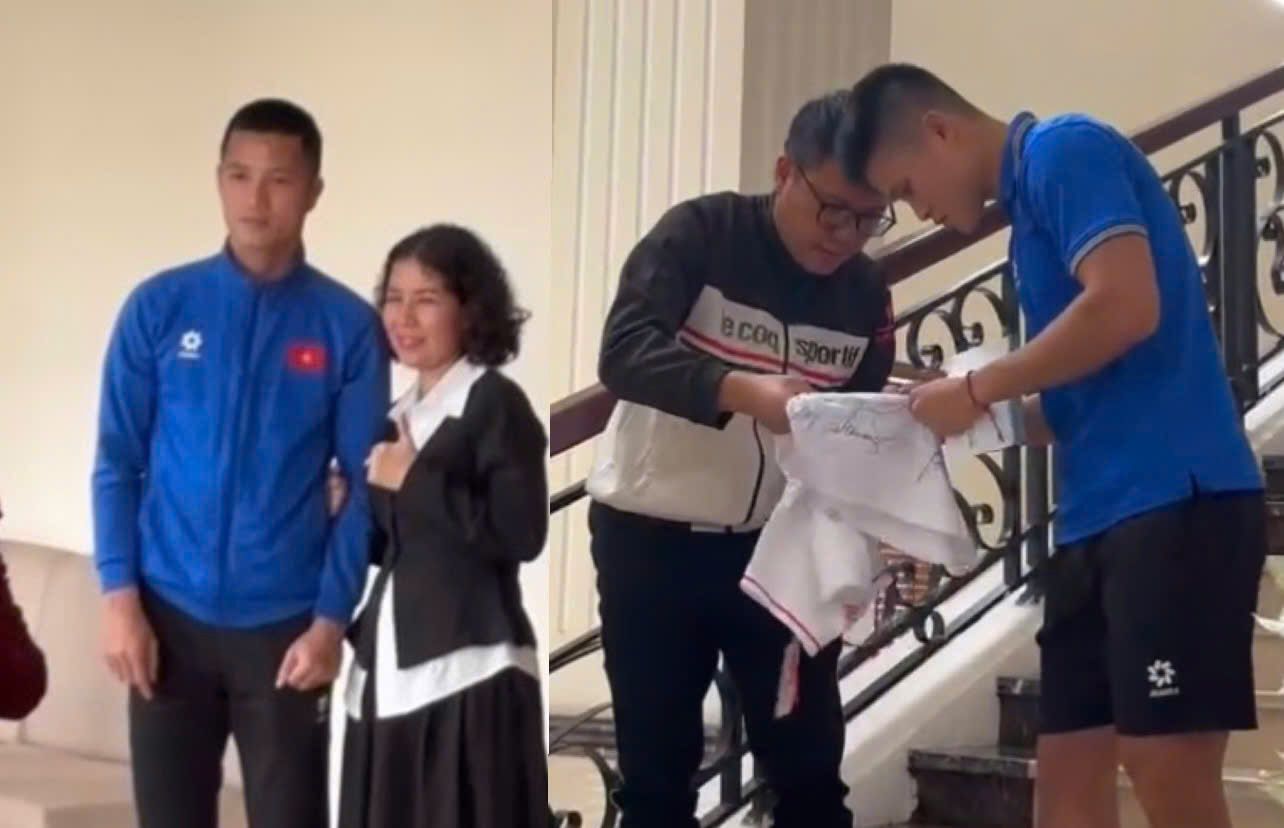 Fans ask for autographs and take photos with Vietnamese players at the hotel. Photo cut from video