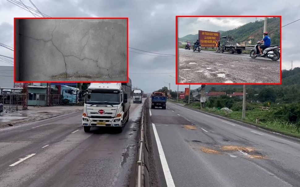 Many locations on National Highway 1A through Binh Dinh are still in a state of disrepair and disrepair despite being patched and repaired. Photo: Hoai Luan
