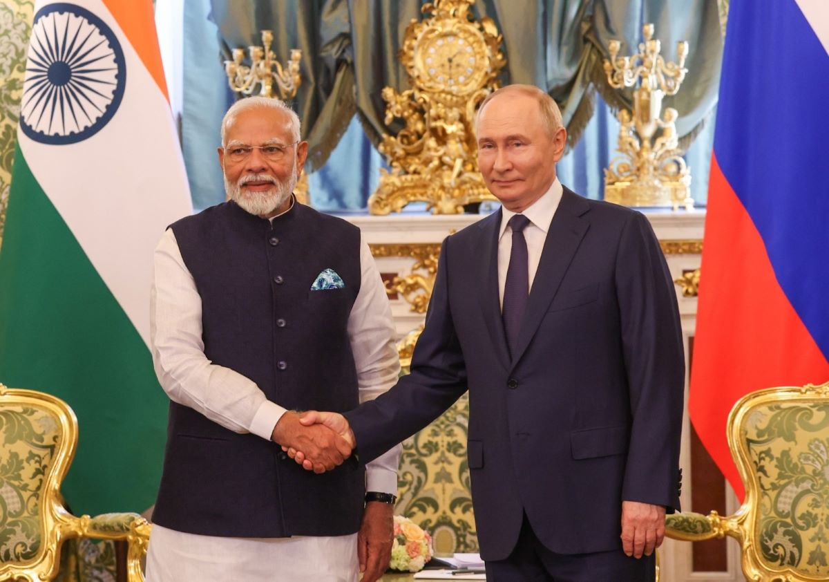 Tong thong Nga Vladimir Putin don Thu tuong An Do Narendra Modi tham Nga, ngay 9.7.2024. Anh: X/ Thu tuong An Do