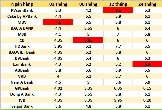 Top ngân hàng có lãi suất cao nhất thị trường hiện nay. Đồ họa: Hà Vy