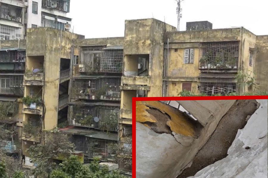 Living in fear in an old apartment building with cracked ceilings