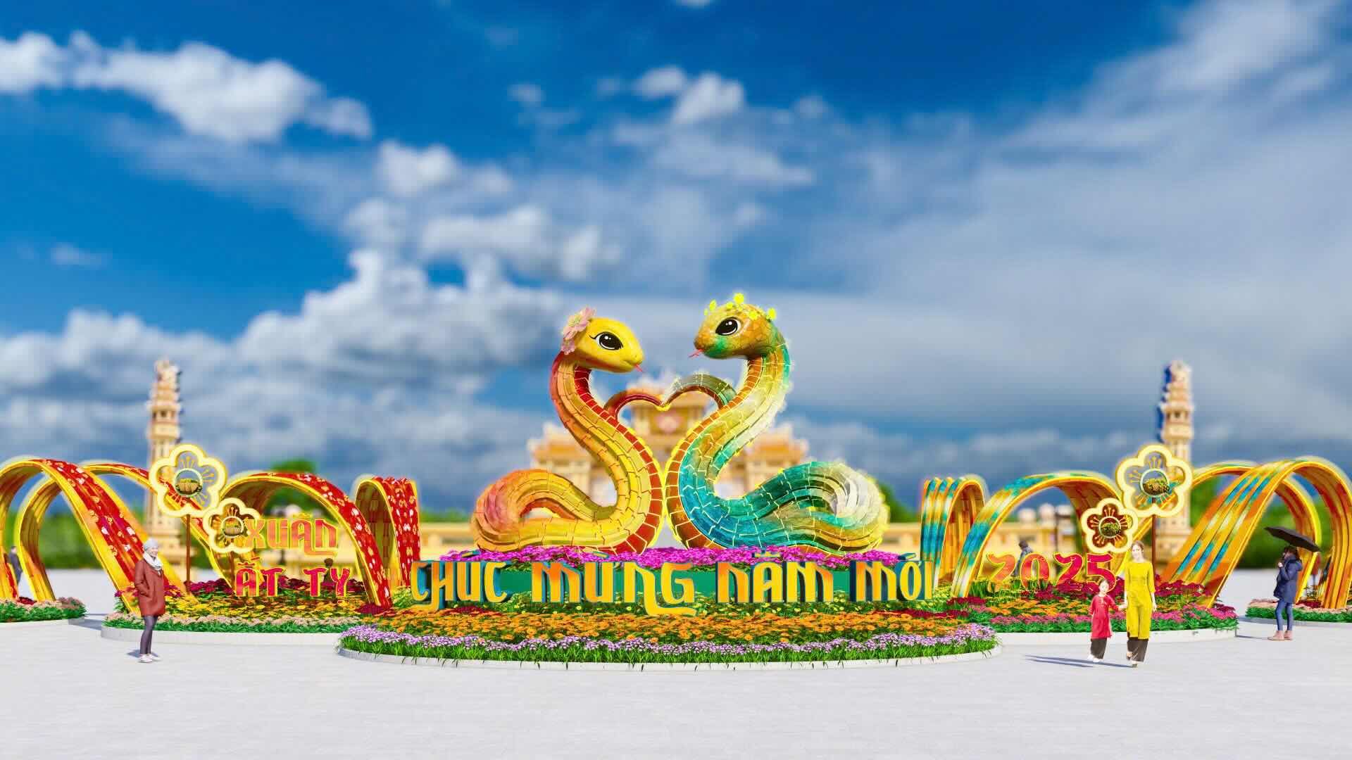 Once installed, the mascot of the Lunar New Year 2025 in Hue will attract people and tourists to check-in. Perspective image.