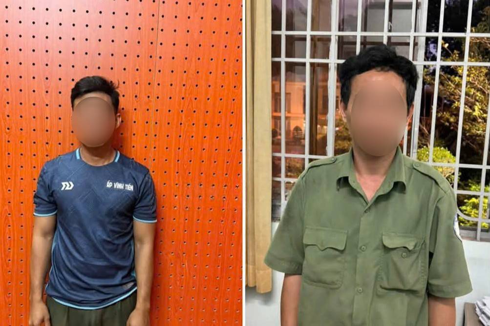 Hai trong các đối tượng liên quan ở cơ sở cai nghiện ma túy bị Công an tỉnh Bình Dương tiến hành điều tra. Ảnh: Công an cung cấp