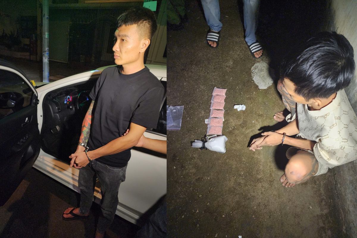Hai đối tượng cùng tang vật hơn 0,5 kg ma túy các loại bị cơ quan Công an phát hiện, bắt giữ. Ảnh: Công an cung cấp
