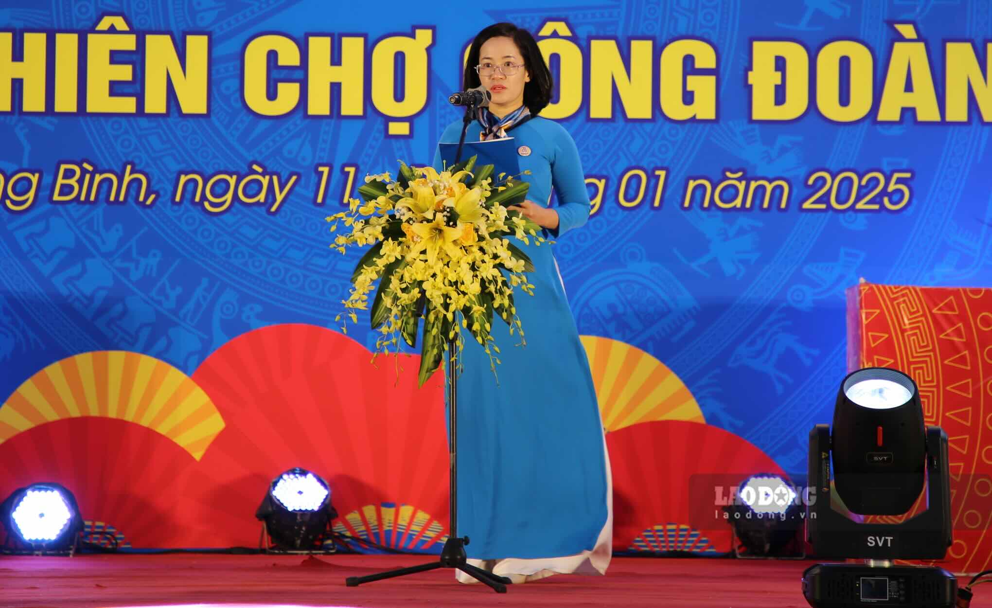 Chu tich LDLD tinh Quang Binh Dinh Thi Ngoc Lan phat bieu tai buoi le. Anh: Cong Sang