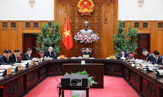 Phiên họp lần thứ 9 Ban Chỉ đạo tinh gọn bộ máy của Chính phủ họp bàn về sắp xếp tổ chức bộ máy của hệ thống chính trị tinh gọn, hoạt động hiệu lực, hiệu quả. Ảnh: VGP