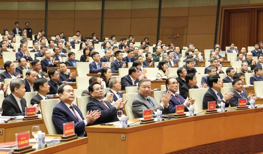 General Secretary To Lam and other Party and State leaders attended the National Conference to disseminate Resolution 57-NQ/TW. Photo: Nhat Bac