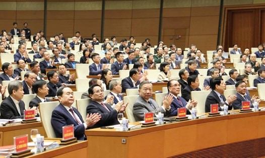 Tổng Bí thư Tô Lâm cùng các lãnh đạo Đảng, Nhà nước dự Hội nghị toàn quốc quán triệt Nghị quyết 57-NQ/TW. Ảnh: Nhật Bắc