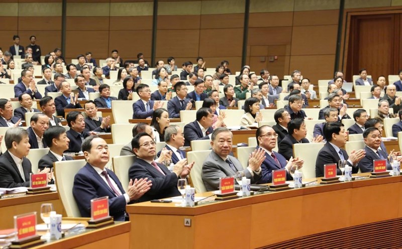 General Secretary To Lam and other Party and State leaders attended the National Conference to disseminate Resolution 57-NQ/TW. Photo: Nhat Bac