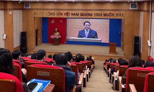 Quang cảnh hội nghị tại điểm cầu Tổng LĐLĐVN. Ảnh: Hà Anh