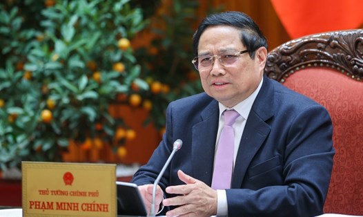 Thủ tướng Chính phủ Phạm Minh Chính phát biểu tại Phiên họp thứ 10 Ban Chỉ đạo của Chính phủ về tinh gọn bộ máy. Ảnh: VGP/Nhật Bắc