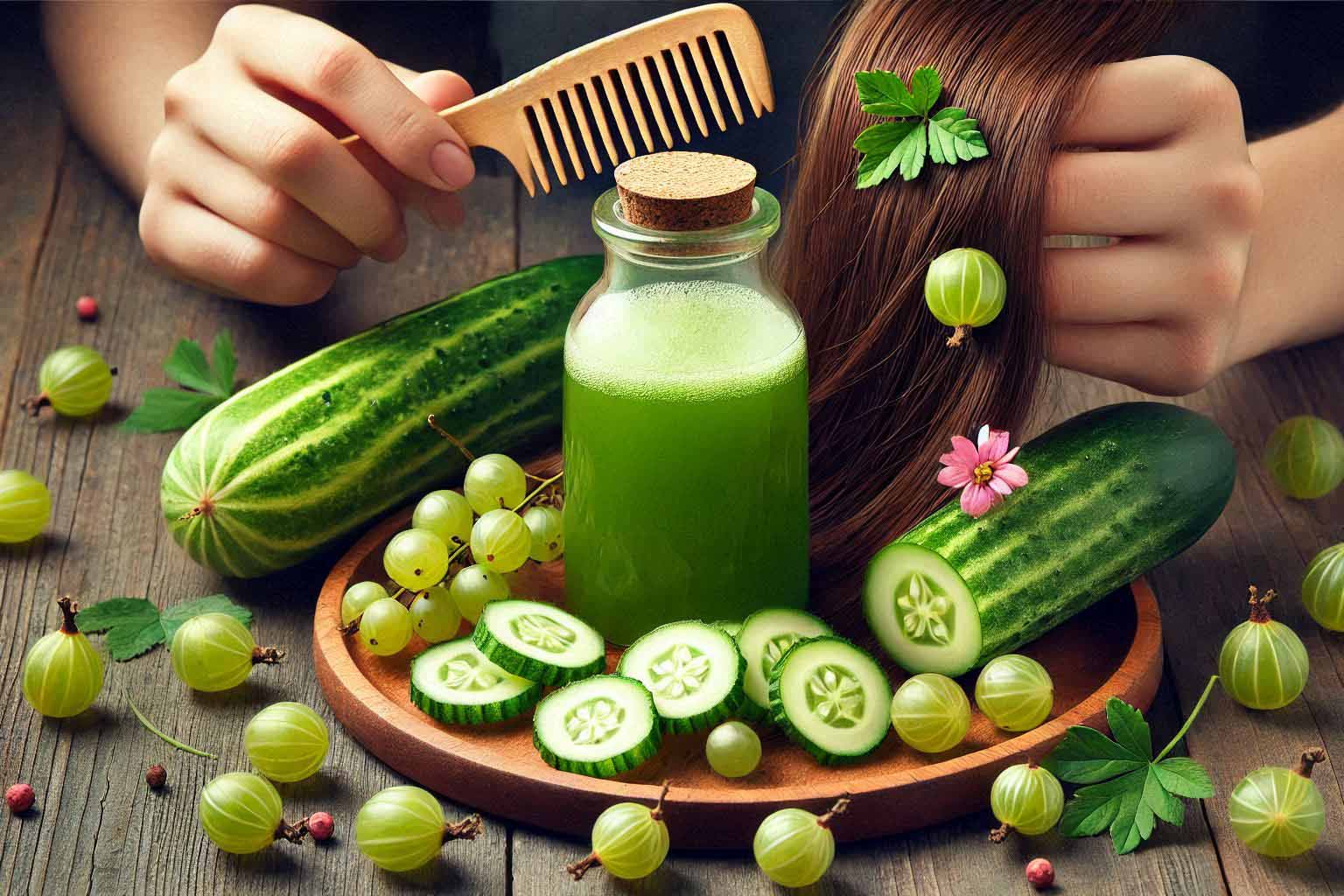 Both amla and cucumber are rich in antioxidants that help protect hair follicles from damage caused by free radicals. Photo - AI: Ngoc Thuy