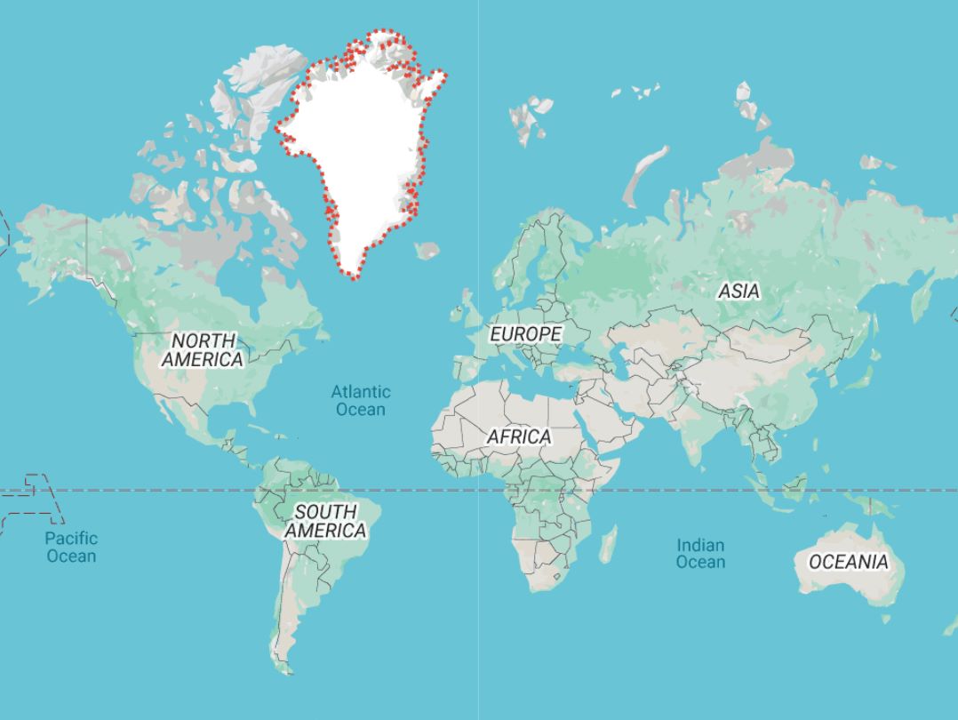 Greenland có vị trí địa lý chiến lược ở Bắc Cực. Ảnh: Map data @2025